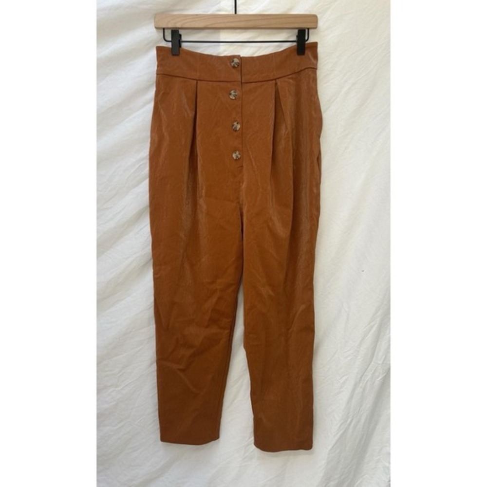 Majorelle Faux Leather Pants‎ Womens Cognac Brown Pleated Button Fly Medium